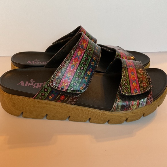 Alegria Shoes - Algeria Lena Pow Wow Glitter Tribal Two Band Slide Platform Sandals Size 9 or 40